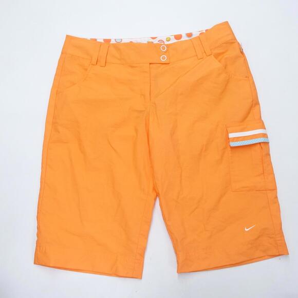 Nike Sportswear Shorts Womens Medium Orange Cotton Swoosh Slash Pocket Zip Fly - Picture 1 of 6